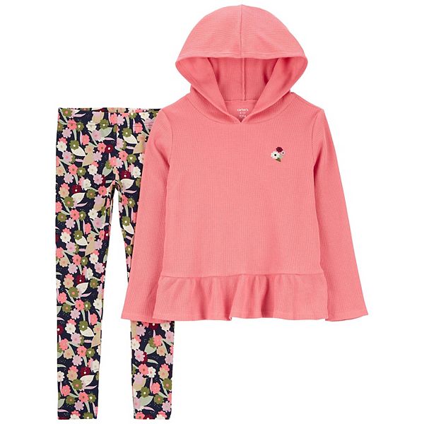 Girls 48 Carter's Hooded Thermal Peplum Top & Floral Leggings Set