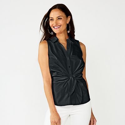 Women's Nine West Sleeveless Tie Front Shirt