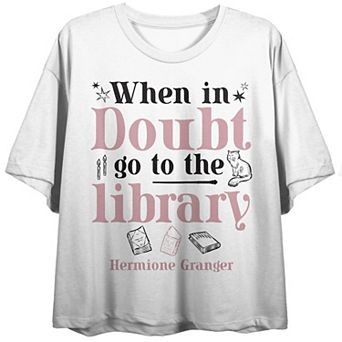 Juniors' Harry Potter "When In Doubt, Go To the Library" Cropped Graphic Tee