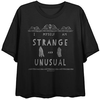 Juniors' Beetlejuice "Strange And Unusual" Graphic Tee