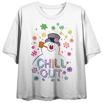 Juniors' Frosty The Snowman "Chill Out" Cropped Graphic Tee