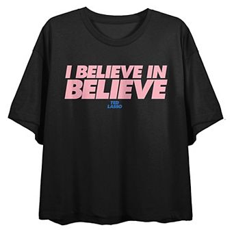 Juniors' Ted Lasso "I Believe" Cropped Graphic Tee