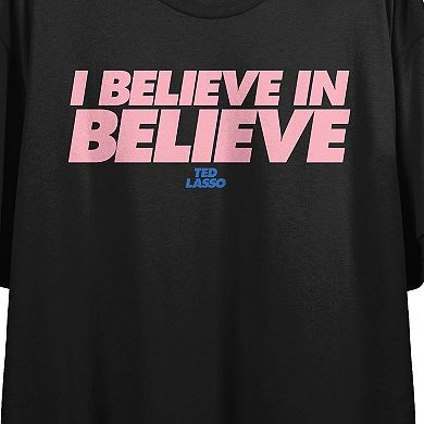 Juniors' Ted Lasso "I Believe" Cropped Graphic Tee