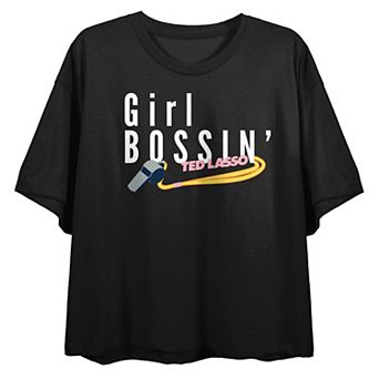 Juniors' Ted Lasso "Girl Bossin'" Cropped Graphic Tee