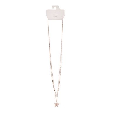 LC Lauren Conrad Rose Gold Tone Crystal Double-Strand Flower Pendant Necklace
