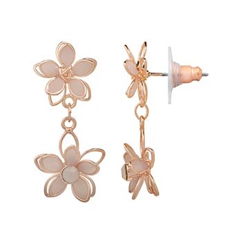 LC Lauren Conrad Rose Gold Tone Crystal Double Flower Drop Earrings