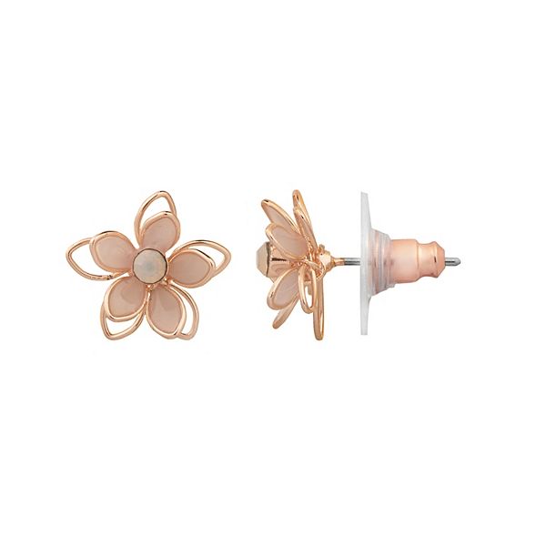 LC Lauren Conrad Rose Gold Tone Crystal Flower Stud Earrings