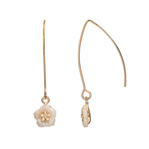 LC Lauren Conrad Gold Tone Crystal Flower Nickel Free Drop Earrings