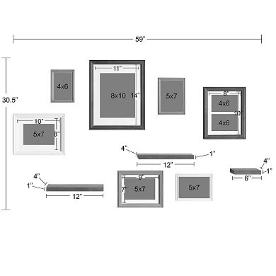 Kate and Laurel Bordeaux Gallery Collage Frame & Shelf 10-piece Set