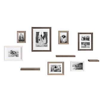 Kate and Laurel Bordeaux Gallery Collage Frame & Shelf 10 pc Set
