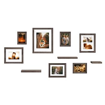Kate and Laurel Bordeaux Gallery Collage Frame & Shelf 10 pc Set
