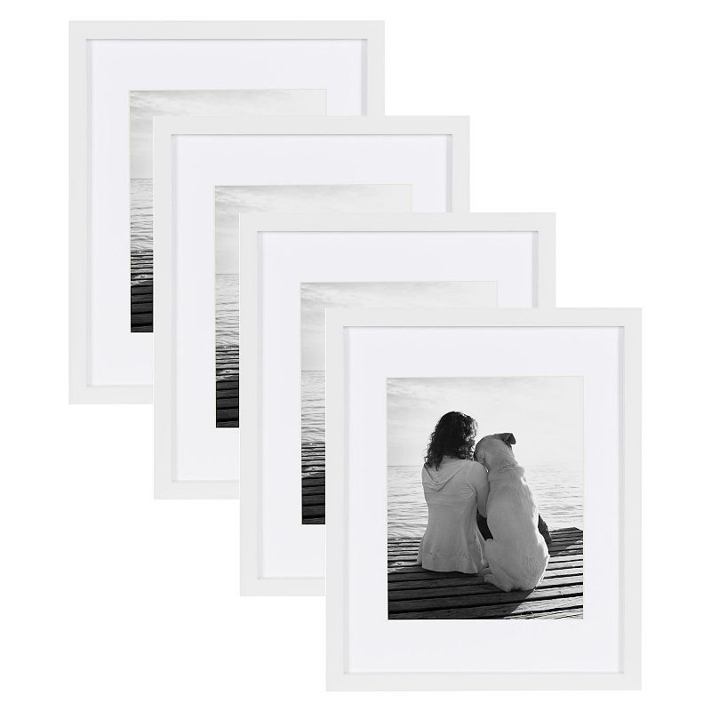 DesignOvation Gallery Wood Photo Frame Set for Customizable Wall Display  White 11x14 matted to 8x10  Pack of 4