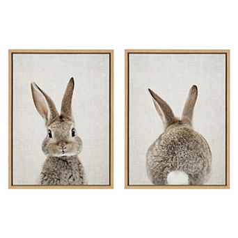 Kate and Laurel Sylvie Bunny Portrait Framed Wall Art 2 pc Set