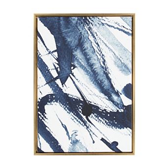 Kate and Laurel Sylvie Indigo Watercolor Framed Wall Art