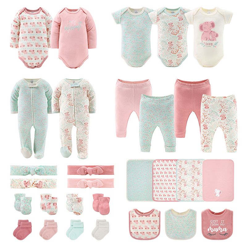 The Peanutshell Floral Elephant 30-Piece Layette Gift Set, Infant Girl's, Size: 0-3, Pink