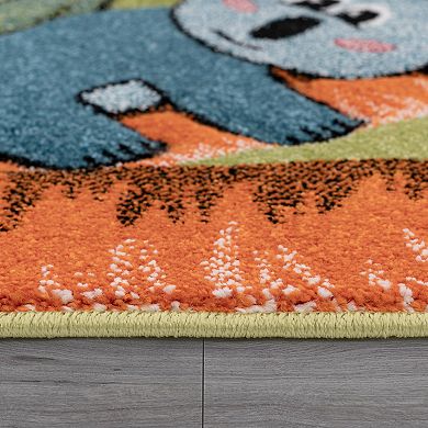 Kid´s Rug for children´s room with Jungle Animals in Green