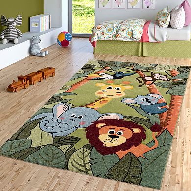 Kid´s Rug for children´s room with Jungle Animals in Green