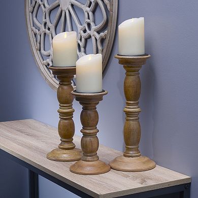 Elements Carved Pillar Candle Holder Table Decor 3-piece Set