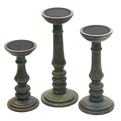 Elements Carved Pillar Candle Holder Table Decor 3-piece Set