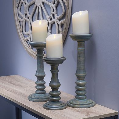 Elements Carved Pillar Candle Holder Table Decor 3-piece Set