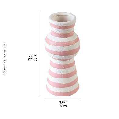 Elements White Pink Striped Decorative Vase Table Decor