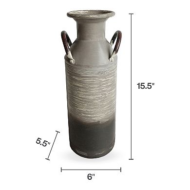 Elements 15-in. Gray Wash Ombre Metal Vase