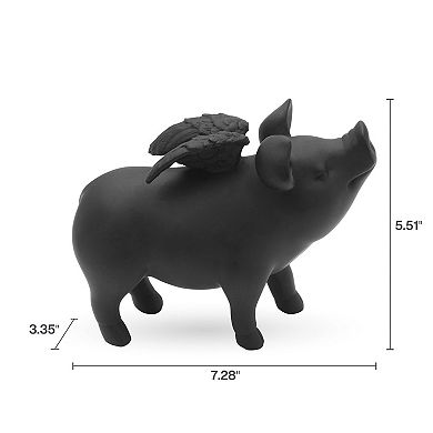 Elements Matte Black Winged Pig Figurine Table Decor