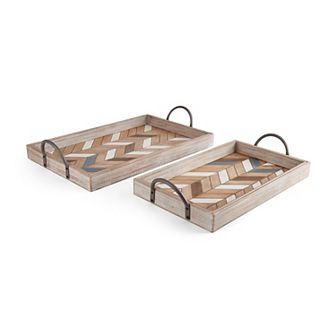 Elements Parquet Pattern Decorative Tray Table Decor 2 pc Set