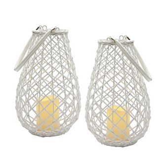 Elements Wicker Pear Shape LED Lantern Floor Decor 2 pc Set