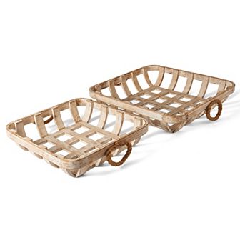Elements Wood Woven Basket Table Decor 2 pc Set