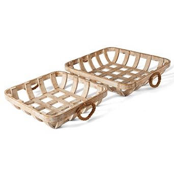 Elements Wood Woven Basket Table Decor 2 pc Set