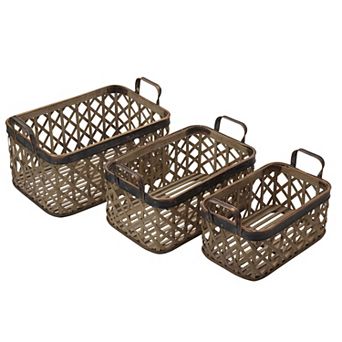 Elements Bamboo Crisscross Basket Floor Decor 3 pc Set