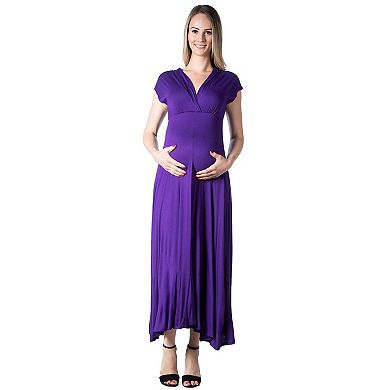 Maternity 24Seven Comfort Apparel Cap Sleeve V-Neck Maxi Dress