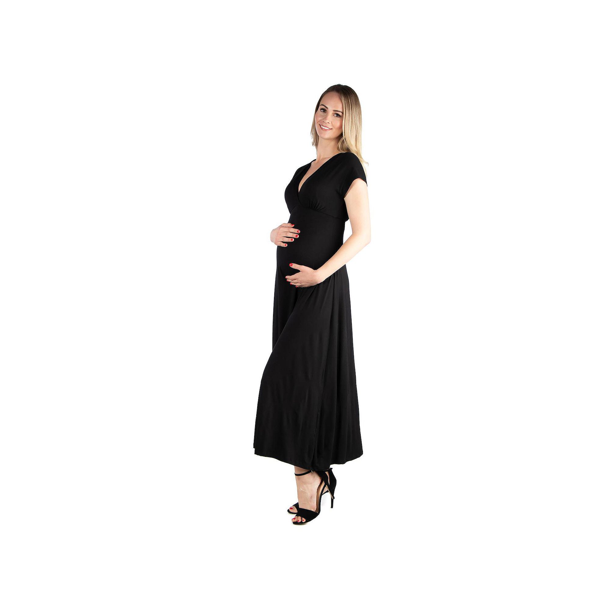 Maternity 24Seven Comfort Apparel Cap Sleeve V-Neck Maxi Dress, Womens, Si