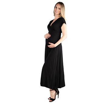Maternity 24Seven Comfort Apparel Cap Sleeve V-Neck Maxi Dress