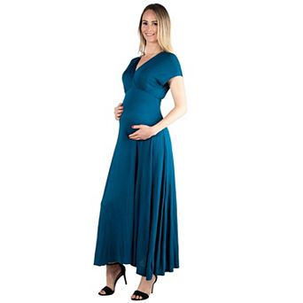 Maternity 24Seven Comfort Apparel Cap Sleeve V-Neck Maxi Dress