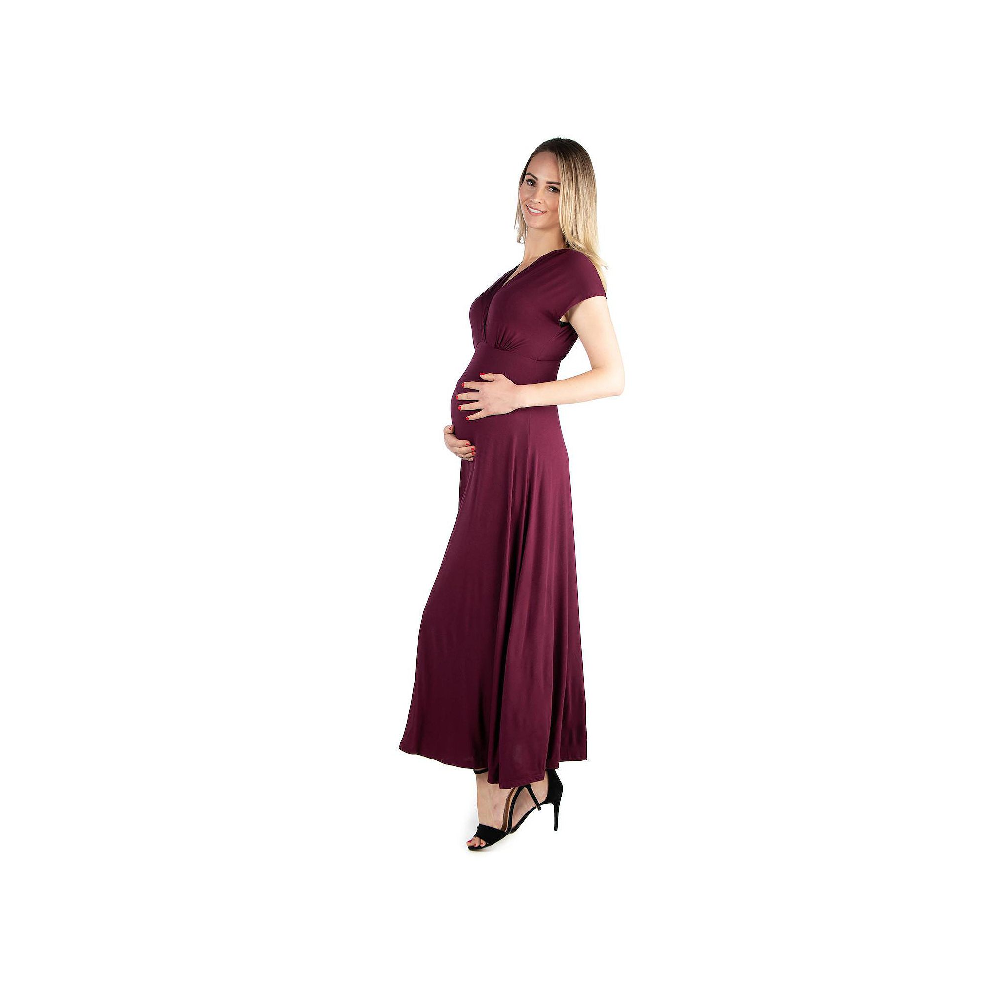 Maternity 24Seven Comfort Apparel Cap Sleeve V-Neck Maxi Dress, Womens, Si