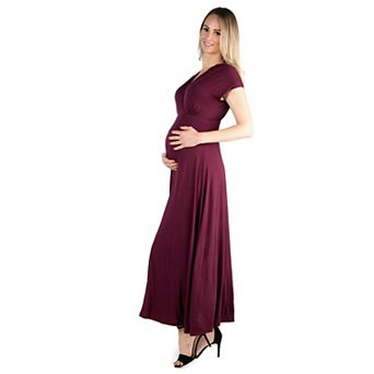 Maternity 24Seven Comfort Apparel Cap Sleeve V-Neck Maxi Dress