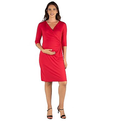 Maternity 24Seven Comfort Apparel Draped V-Neck Dress