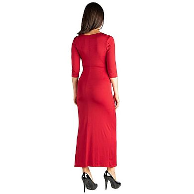 Maternity 24Seven Comfort Fitted V-Neck Side Slit Maxi Dress