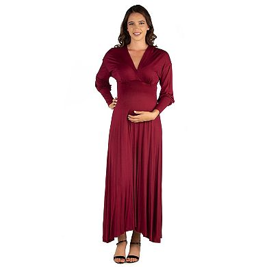 Maternity 24Seven Comfort Apparel V-Neck Long Sleeve Maxi Dress