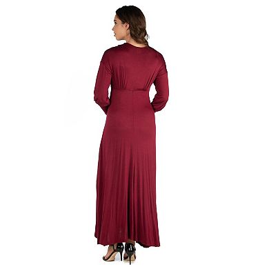 Maternity 24Seven Comfort Apparel V-Neck Long Sleeve Maxi Dress