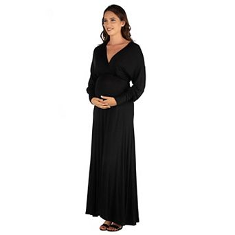 Maternity 24Seven Comfort Apparel V-Neck Long Sleeve Maxi Dress