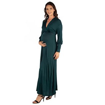 Maternity 24Seven Comfort Apparel V-Neck Long Sleeve Maxi Dress
