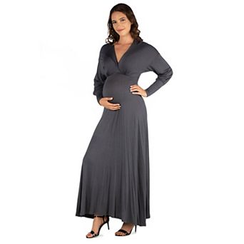 Maternity 24Seven Comfort Apparel V-Neck Long Sleeve Maxi Dress