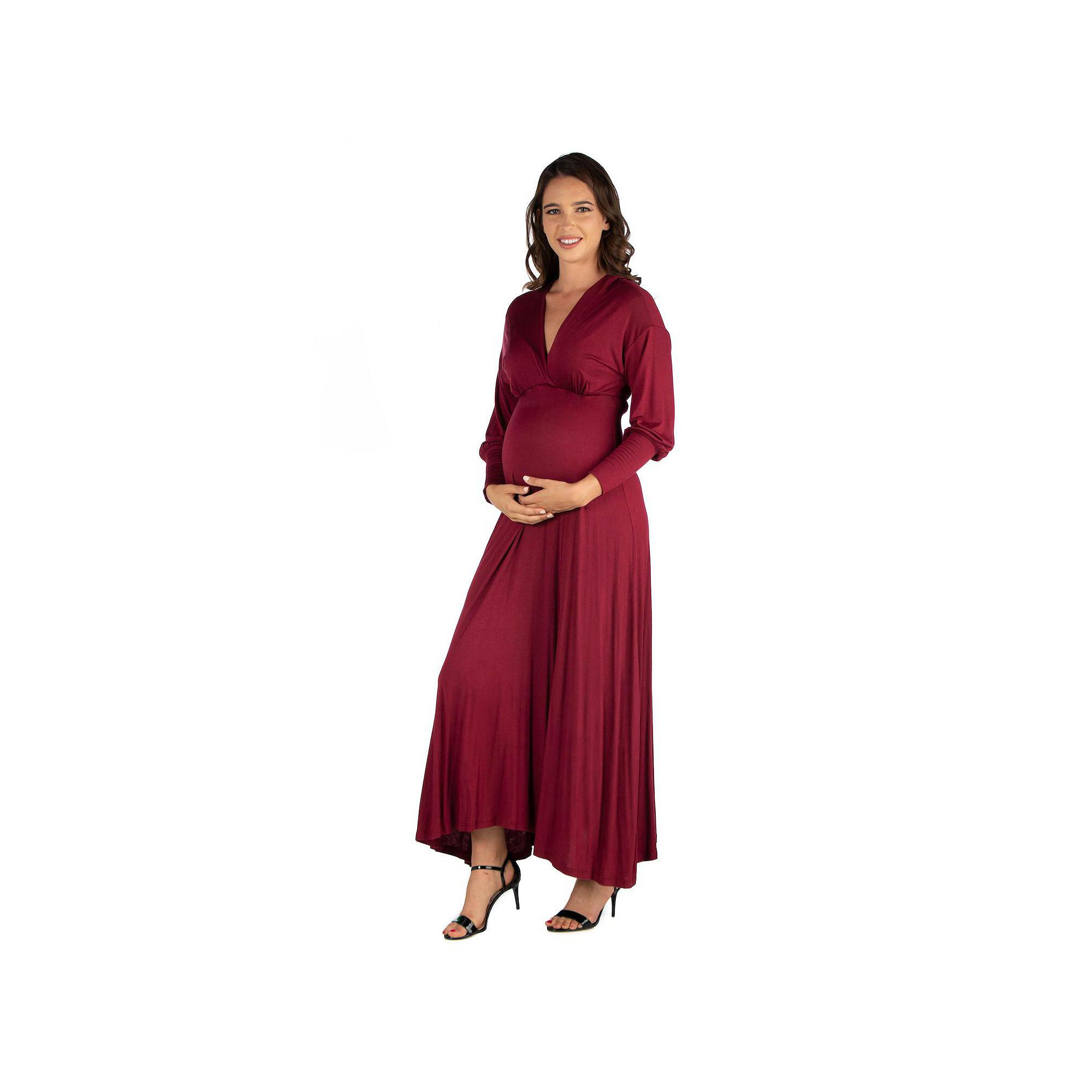 Maternity 24Seven Comfort Apparel V-Neck Long Sleeve Maxi Dress, Womens, S