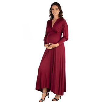 Maternity 24Seven Comfort Apparel V-Neck Long Sleeve Maxi Dress