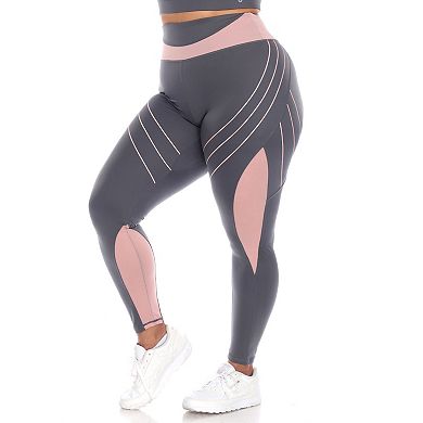 Plus Size High-Waist Reflective Piping Fitness Leggings