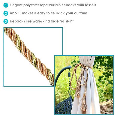 Sunnydaze Rope Indoor and Outdoor Curtain Tiebacks - Copper - Set of 2