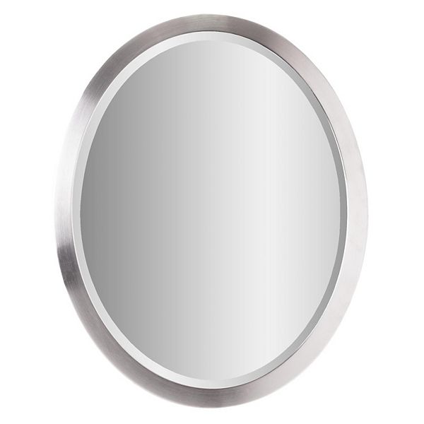 Head West Oval Vanity Wall Mirror - Living Room and Bathroom Mirror with Beveled-Edge Chrome Metal Frame - Elegant Home D&eacute;cor with Z-Bracket for Secure Vertical & Horizontal Hanging - 23" x 29"